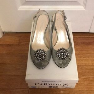 Capparos Zurina Mercury Satin sling back peep toe pumps